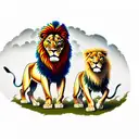 standing lion and lioness tattoo design idea
