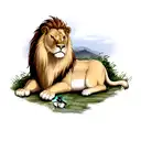 hunting lion and lioness tattoo design idea