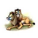 hunting lion and lioness tattoo design idea