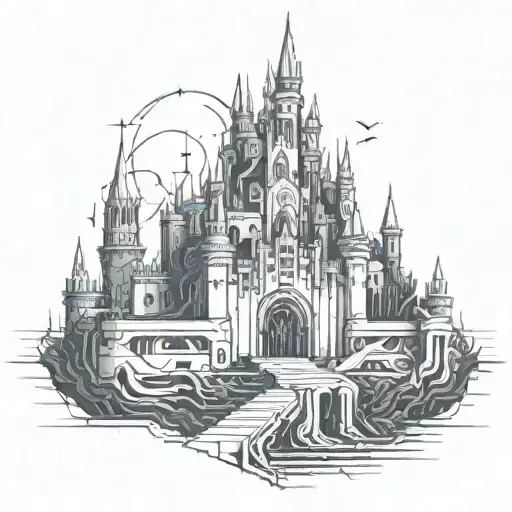 cyber sigilism dark castle tattoo design idea