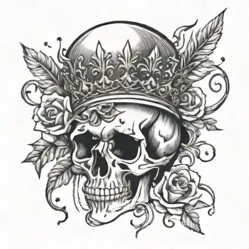 Ice queen crown adorned skull surrounded my music notes tattoo design idea