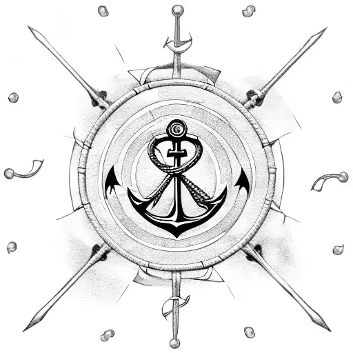 anchor and rose and ships wheel  tattoo design idea
