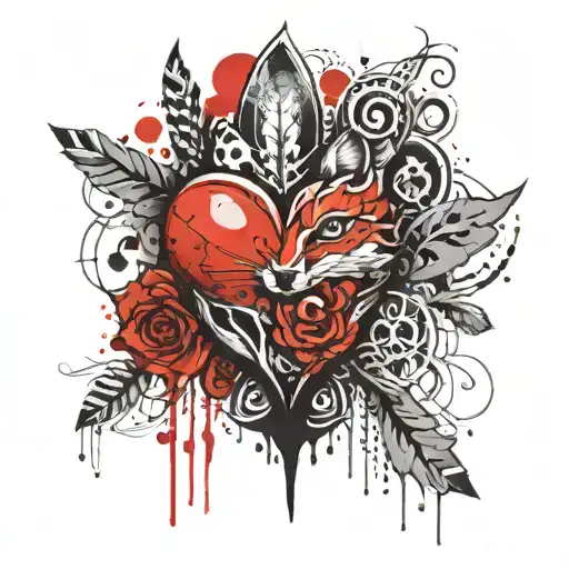 Womb Tattoo, womb tattoo that looks like fox tails, symmetrical, heart shaped egg cell in center of womb tattoo, tattoo design idea