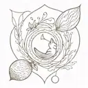 Womb Tattoo, womb tattoo that looks like fox tails, symmetrical, heart shaped egg cell in center of womb tattoo, tattoo design idea