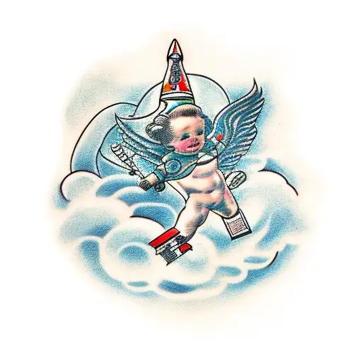 cherub on a rocket tattoo design idea