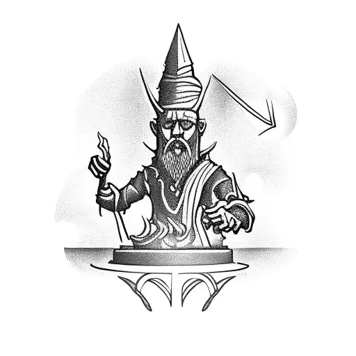 A sculpture of a wizard casting a spell tattoo design idea