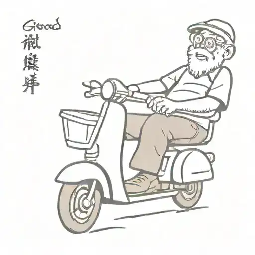 a stoned grandad on mobility scooter adventure travel tattoo design idea