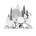 Drum set surrounded by a lush forest scene tattoo design idea