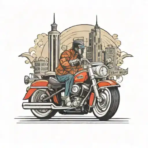 a driving harley with a tower in the background tattoo design idea