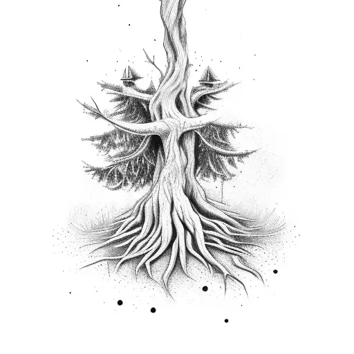 wizard with tree around it tattoo design idea