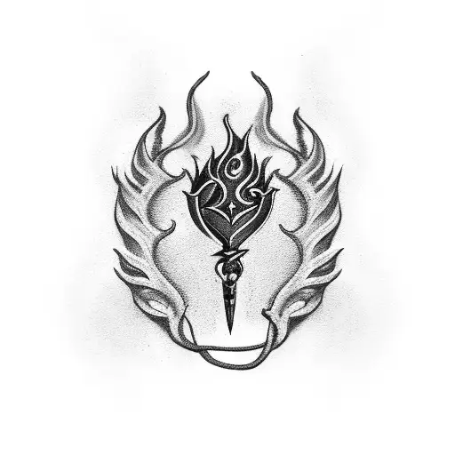 Flaming heart with a hidden dagger tattoo design idea