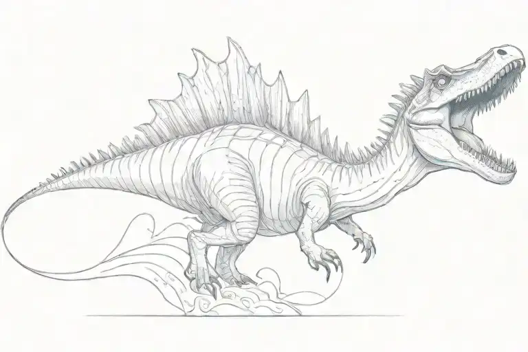 purple watercolored spinosaurus chasing  tattoo design idea