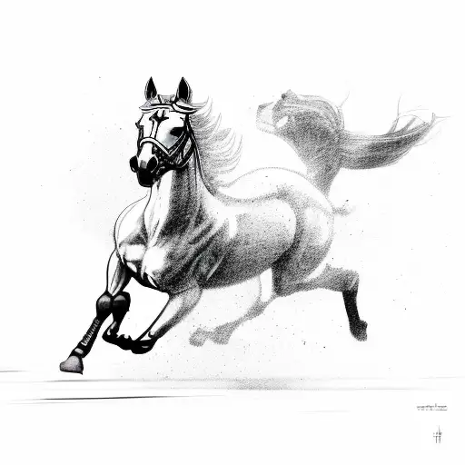 A sleek mustang galloping across the football field tattoo design idea