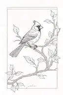 cardinal on branch inside picture frame tattoo design idea