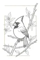 cardinal on branch inside picture frame tattoo design idea