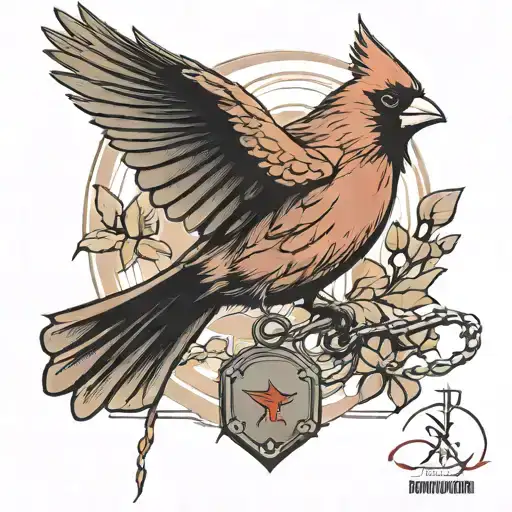 cardinal flying with soldier dog tags hanging tattoo design idea