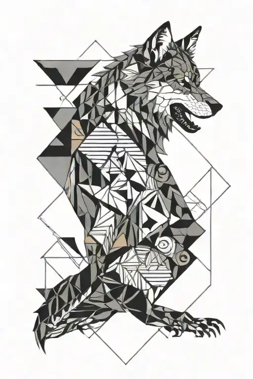 wolf silhouette as a man driving crane tattoo design idea