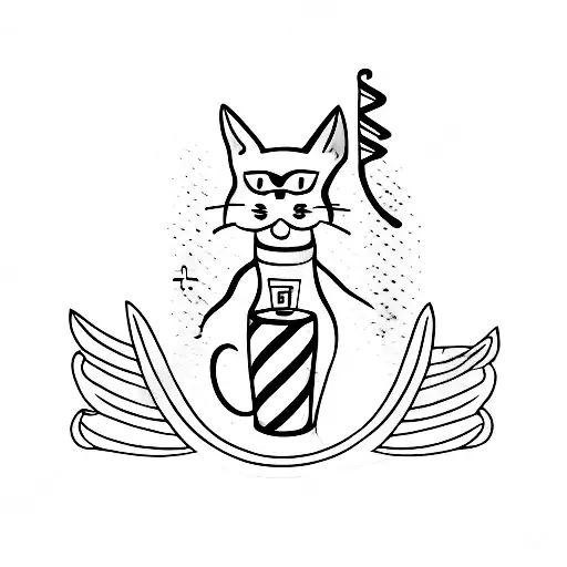 A minimalist tattoo of a cat silhouette with a bartending shaker as its tail tattoo design idea