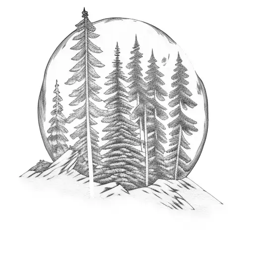 arm sleeve with pine trees and a wolf on a rock howling at a moon tattoo design idea
