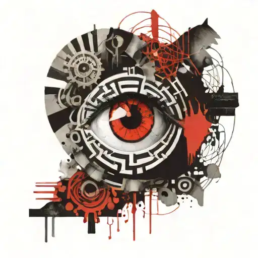 A labyrinth with eye at center. Supporting Elements:Subtle incorporation of key,hourglass and ouroboros around labyrinth tattoo design idea