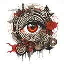 A labyrinth with eye at center. Supporting Elements:Subtle incorporation of key,hourglass and ouroboros around labyrinth tattoo design idea