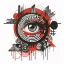 A labyrinth with eye at center. Supporting Elements:Subtle incorporation of key,hourglass and ouroboros around labyrinth tattoo design idea
