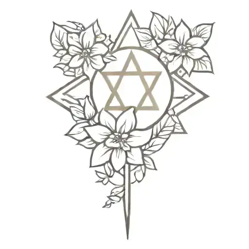 star of david and flowers tattoo design idea