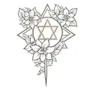 star of david and flowers tattoo design idea