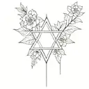 star of david and flowers tattoo design idea