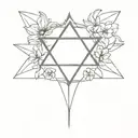 star of david and flowers tattoo design idea