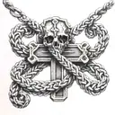 A biblical cross with a noose tied on it with a serpent in it tattoo design idea