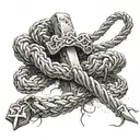 A biblical cross with a noose tied on it with a serpent in it tattoo design idea