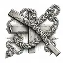 A biblical cross with a noose tied on it with a serpent in it tattoo design idea