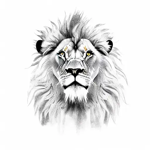 A lion standing proudly on a rocky cliff overlooking the ocean tattoo design idea