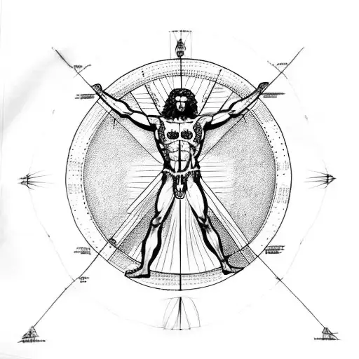 vitruvian man in Zeus body  tattoo design idea