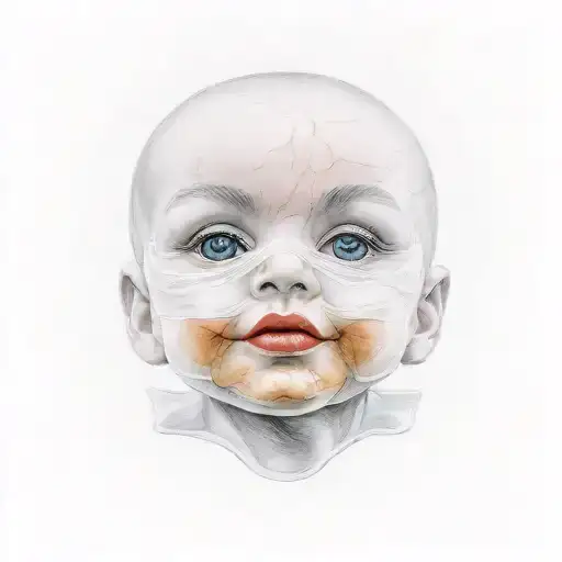 baby doll head with mask tattoo design idea