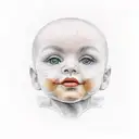 baby doll head with mask tattoo design idea
