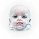 baby doll head with mask tattoo design idea