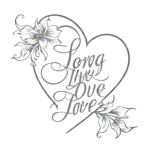 A delicate heart design with the words 'long live our love' written in a romantic script font tattoo design idea