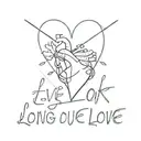 A broken heart with mending stitches and the words 'long live our love' as a reminder of resilience in love tattoo design idea