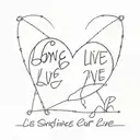 A broken heart with mending stitches and the words 'long live our love' as a reminder of resilience in love tattoo design idea