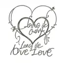 A broken heart with mending stitches and the words 'long live our love' as a reminder of resilience in love tattoo design idea