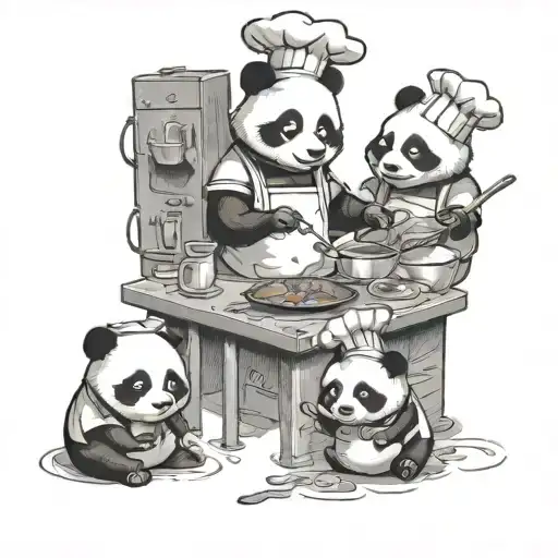 A kitchen scene with panda chefs cooking up a storm tattoo design idea
