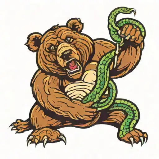 Bear crushing a snake tattoo design idea