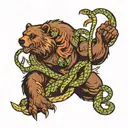 Bear crushing a snake tattoo design idea