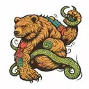 Bear crushing a snake tattoo design idea