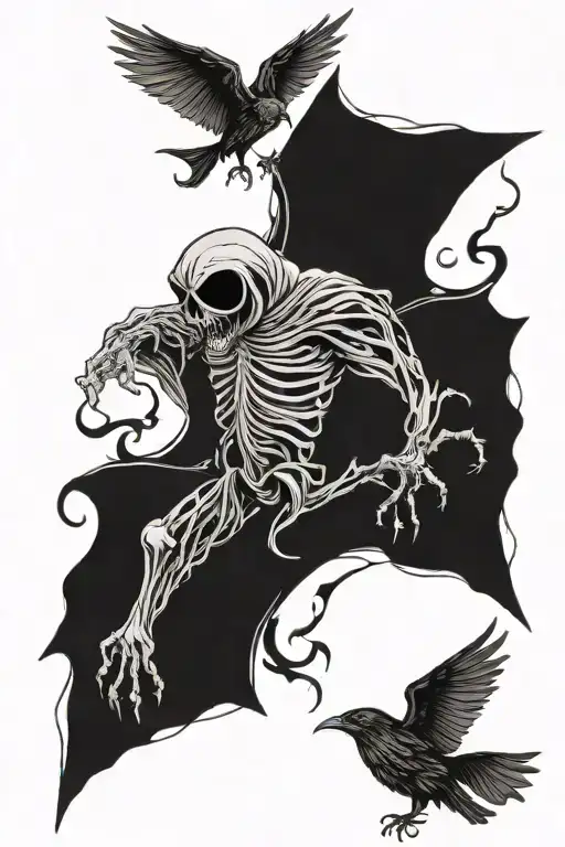 deathly hallows black crows dementors flying tattoo design idea