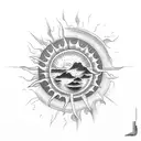 sun, ocean, mountains and cross tattoo design idea