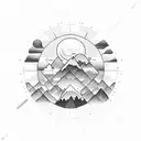 sun, ocean, mountains and cross tattoo design idea