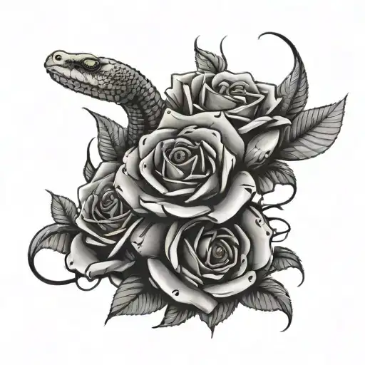 roses, money, a small snake,  tattoo design idea